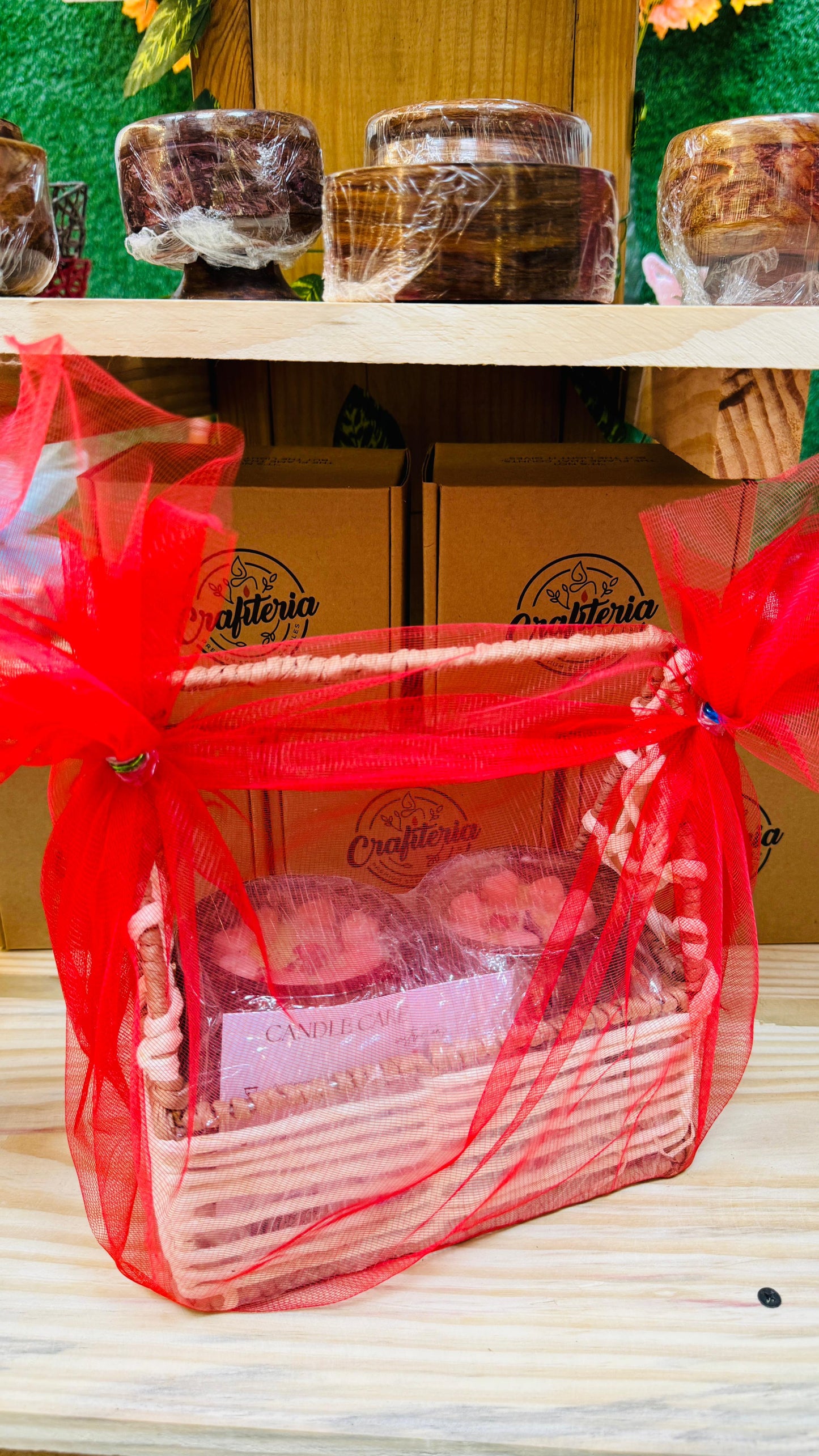 Fancy Scented Candles Gift Hamper with Paper Jute Wrapped Metal Stand
