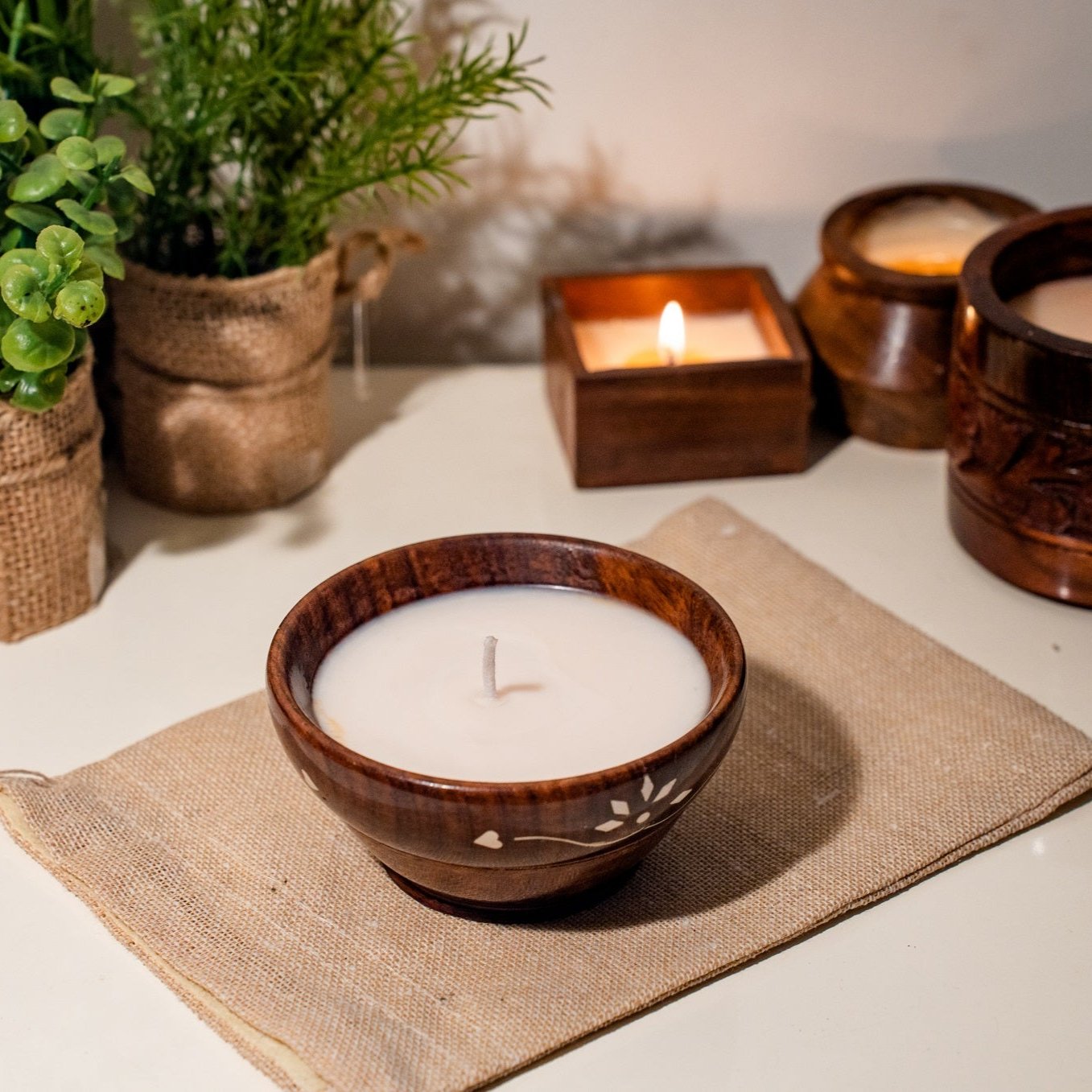 Soy Wax Scented Candle V Shape Wooden Bowl