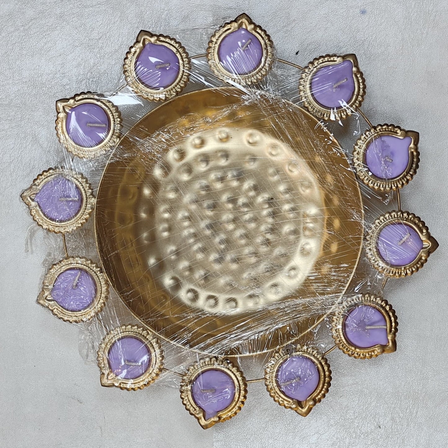 Crafiteria Creation Handcrafted Premium Diya Shape Gold Plated Decorative Urli Bowl with Soy Wax Candle – 12 Diya Set | Perfect for Diwali Décor and Festive Home Decoration