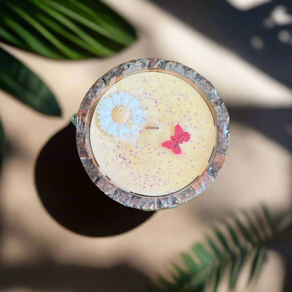 Designer Buckle Scented Candle with Butterfly and Flower Design - Crafted with Premium Mango Wood