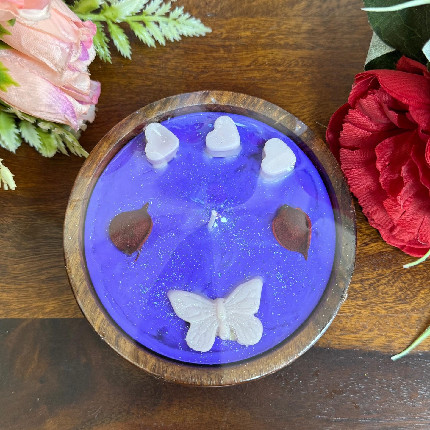 Designer Soy Wax Scented Candle with Little Hearts on It