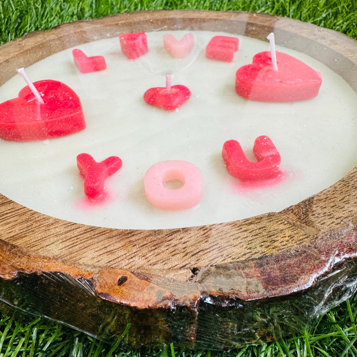 Handicraft "Love You" Soy Wax Scented Candle 3 Wick - 9x9 Inches Wooden Container | Crafiteria