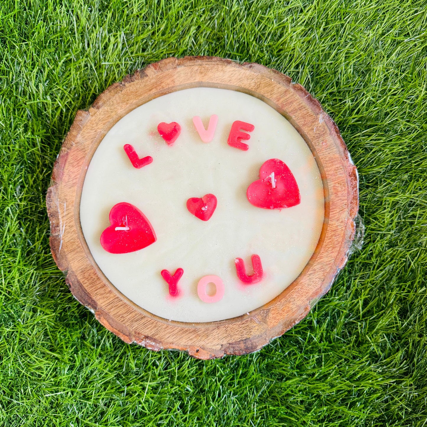 Handicraft "Love You" Soy Wax Scented Candle 3 Wick - 9x9 Inches Wooden Container | Crafiteria