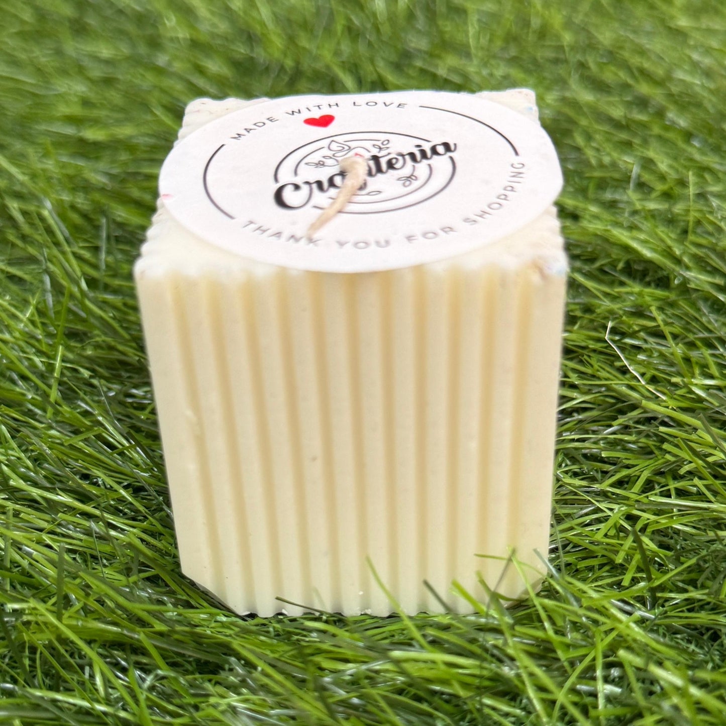 Pure Soy Wax Ribbed Square Pillar Candle - No Paraffin