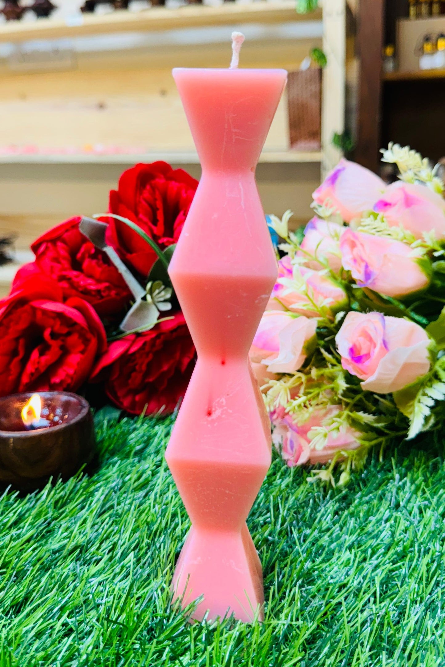 Designer Scented Soy Wax Geometric Zig Zag Shaped Pillar Candle