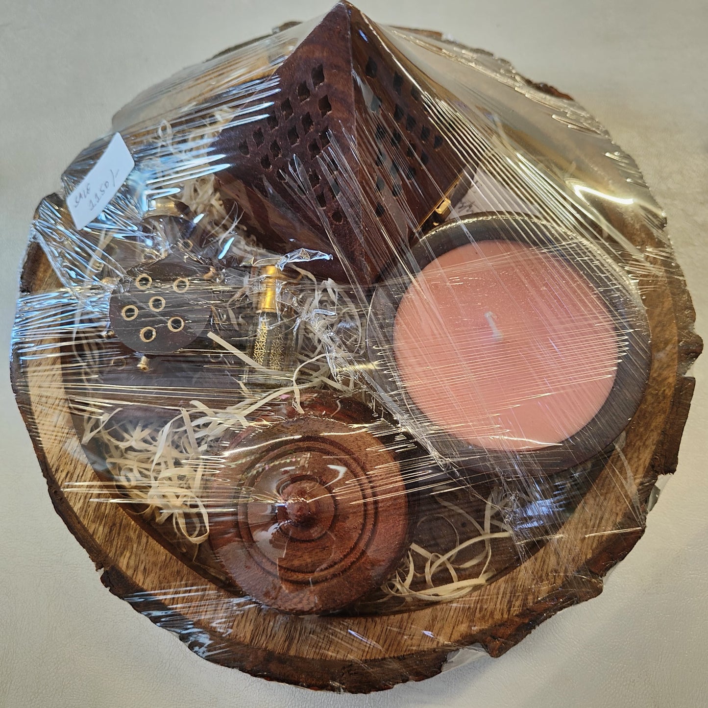 Handcrafted Diwali Gift Hamper: Wooden Tray with Soy Candles, Incense Holder, Attar