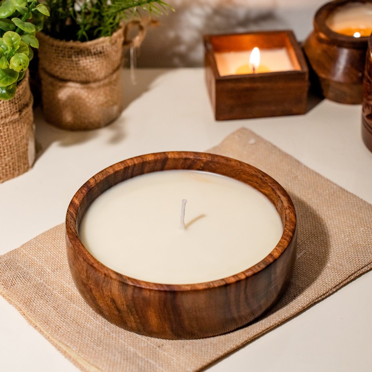 Premium Scented Candle - Sheesham Wood Medium Flat Bowl