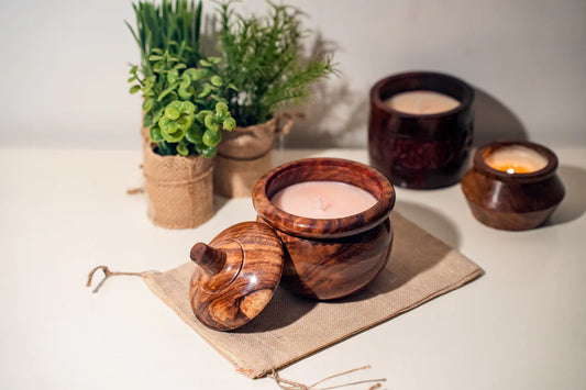 Scented Candle in Wooden Jar - Crafiteria