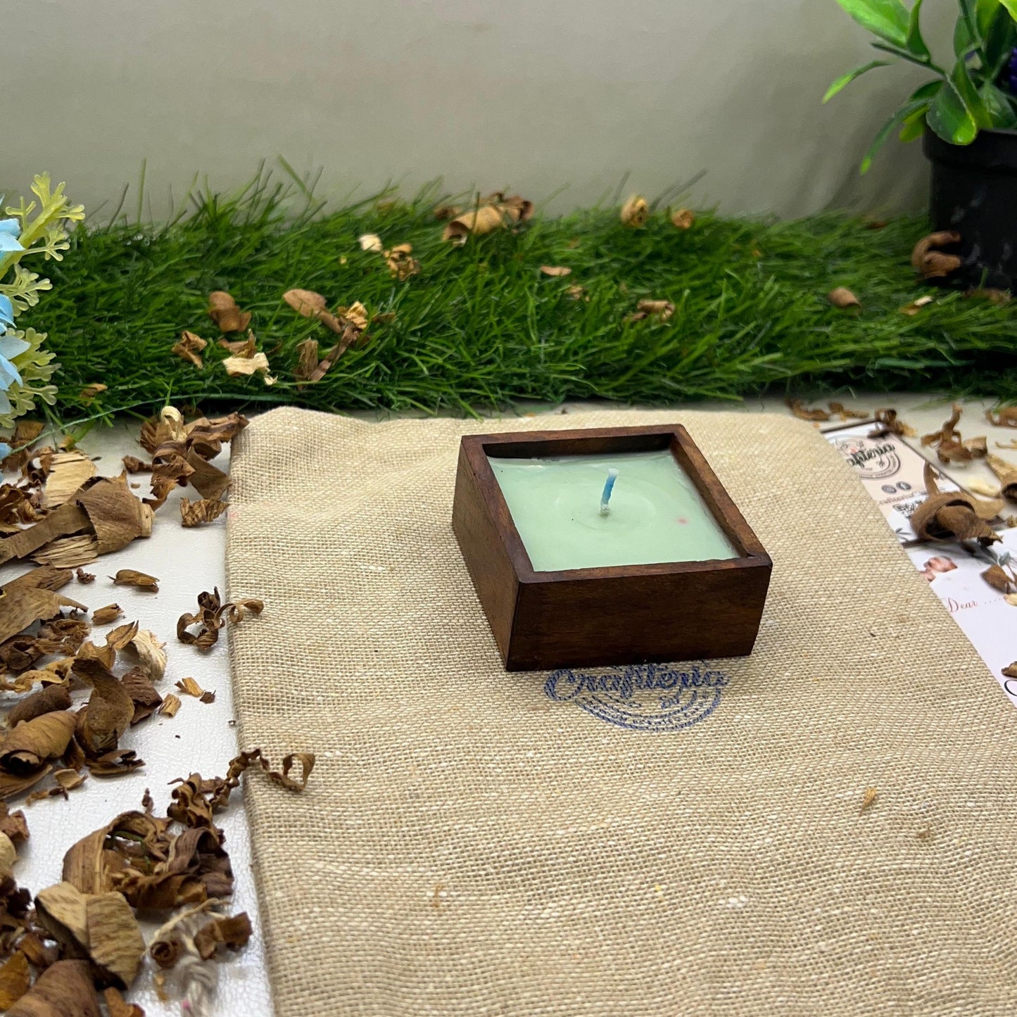 Best Aromatherapy Candle Handcrafted in Square Shape - Sheesham Wood
