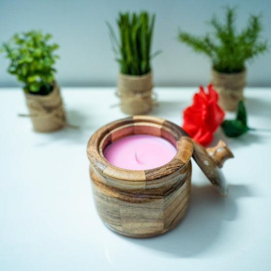 Premium Soy Wax Candle in Acacia Wood Jar - Crafiteria Candles