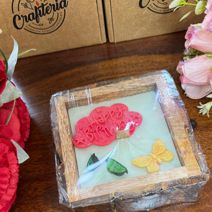 Crafiteria Happy Birthday Designer Candle with Little Butterfly Design on The Top  Soy Wax Candle in Wooden Container 