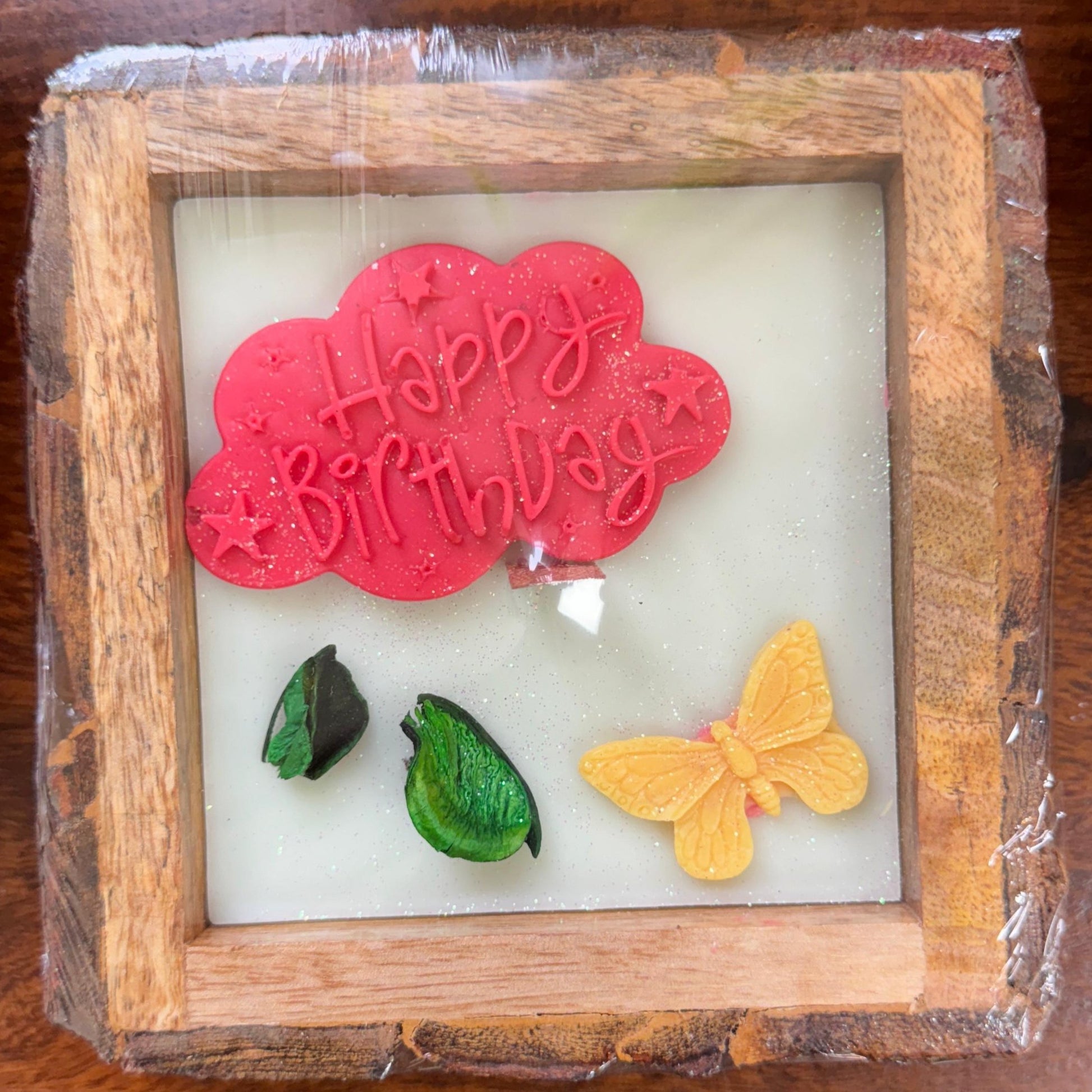 Crafiteria Happy Birthday Designer Candle with Little Butterfly Design on The Top  Soy Wax Candle in Wooden Container 