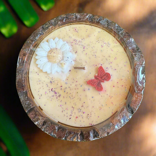 Designer Buckle Scented Candle with Butterfly and Flower Design - Crafted with Premium Mango Wood  Crafiteria