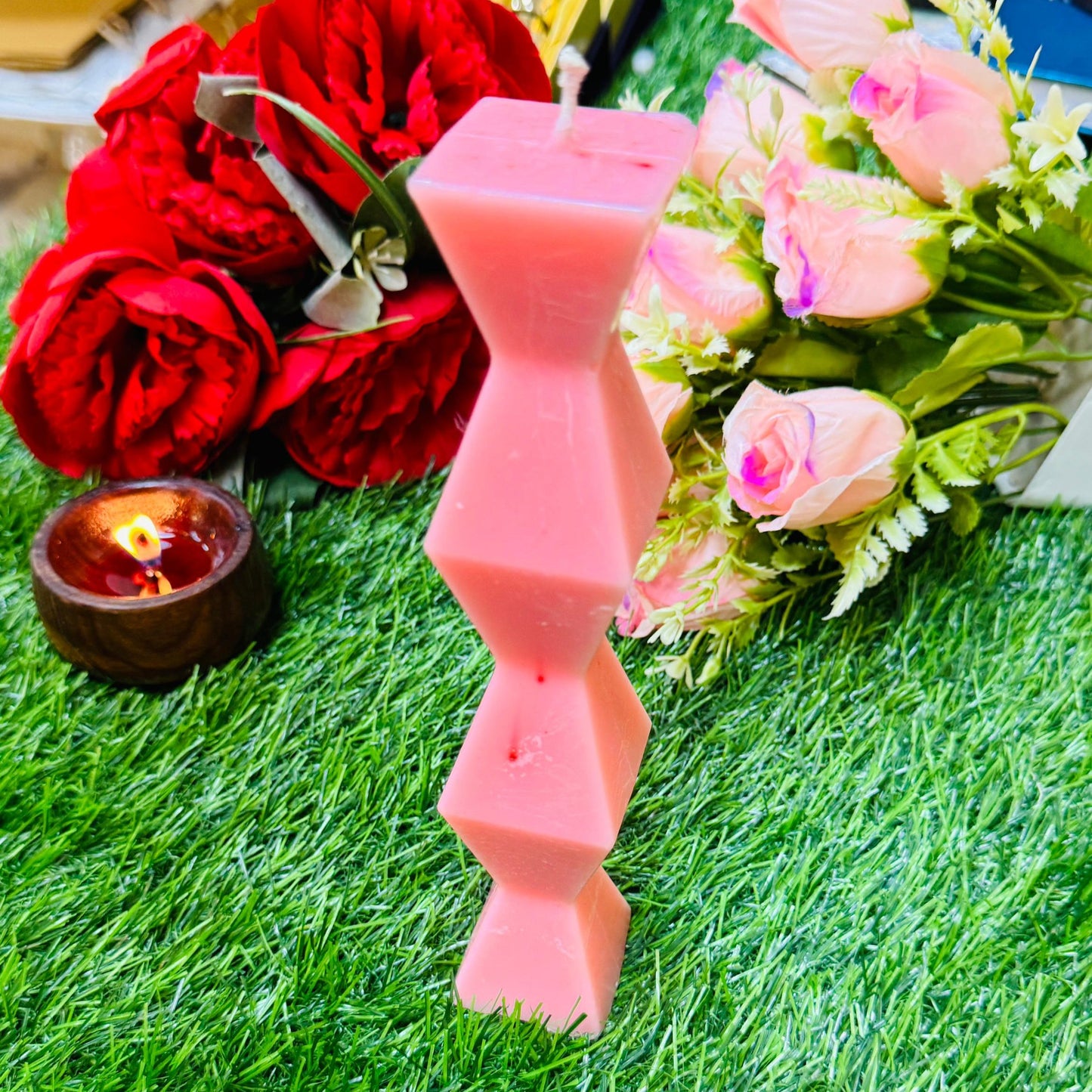 Designer Scented Soy Wax Geometric Zig Zag Shaped Pillar Candle