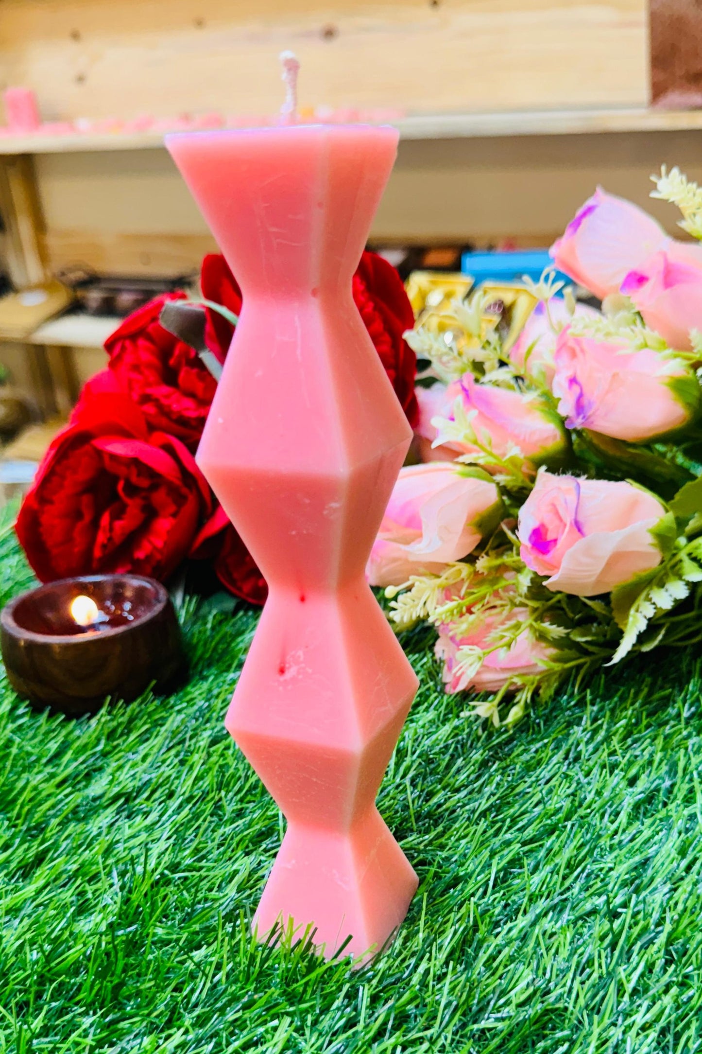 Designer Scented Soy Wax Geometric Zig Zag Shaped Pillar Candle
