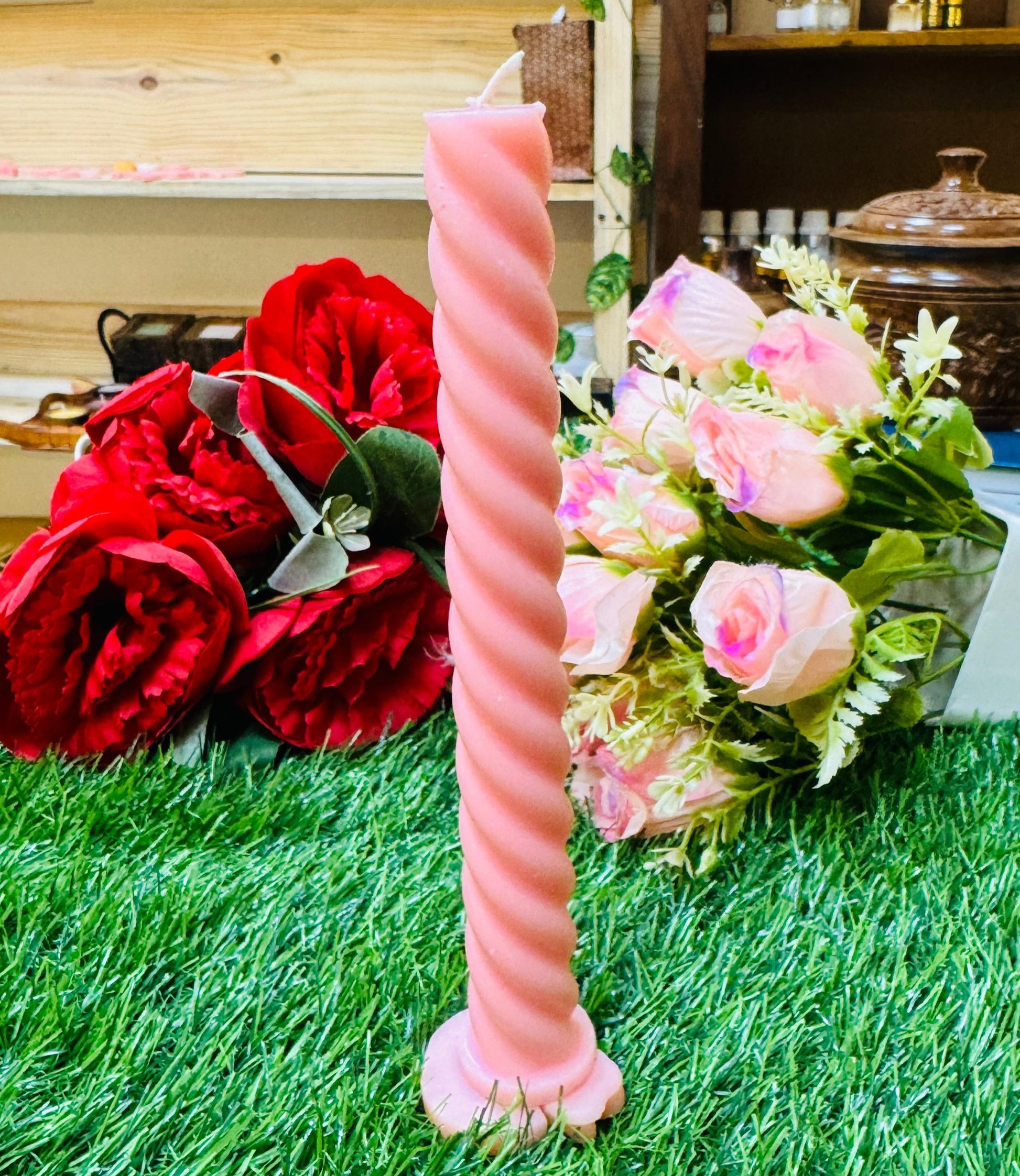 Designer Soy Wax Pink Pillar Spiral Candle