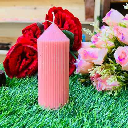 Designer Soy Wax Ribbed Pillar Candle for Home Decor/Table Decor/Candlelight Dinner