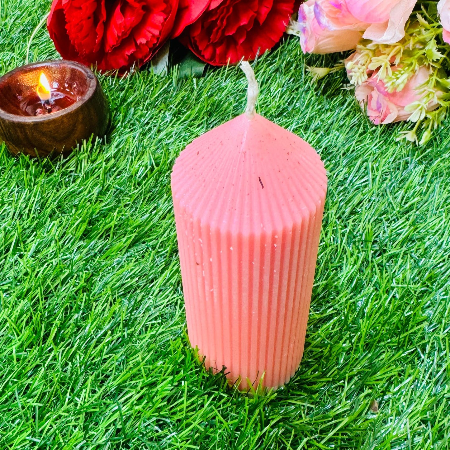 Designer Soy Wax Ribbed Pillar Candle for Home Decor/Table Decor/Candlelight Dinner/Parties/Festivals