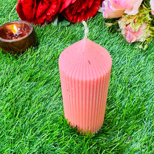 Designer Soy Wax Ribbed Pillar Candle for Home Decor/Table Decor/Candlelight Dinner/Parties/Festivals