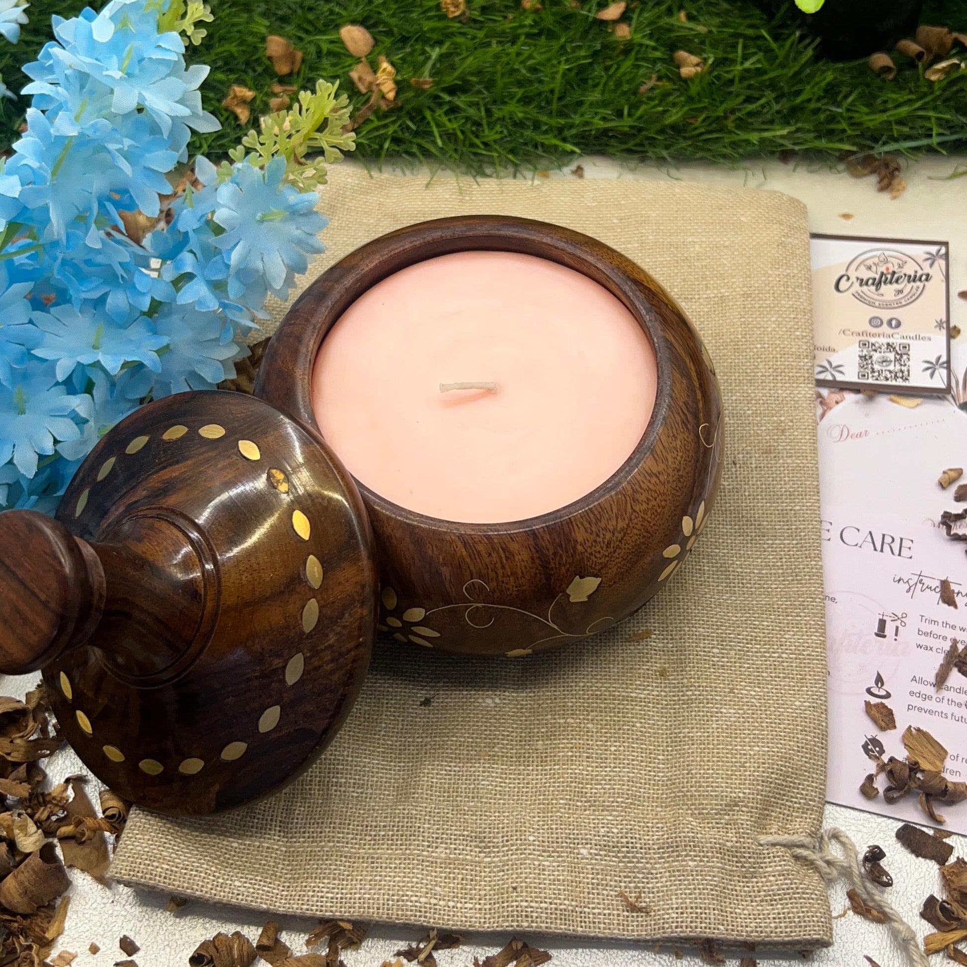 Luxury Soy Wax Aromatherapy Candles in Brass Work Handcrafted in Sheesham Wooden Jar
