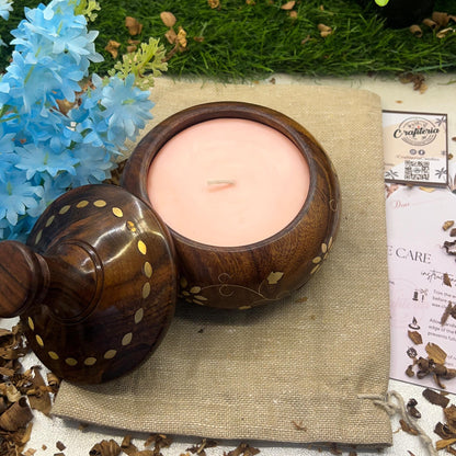 Luxury Soy Wax Aromatherapy Candles in Brass Work Handcrafted in Sheesham Wooden Jar