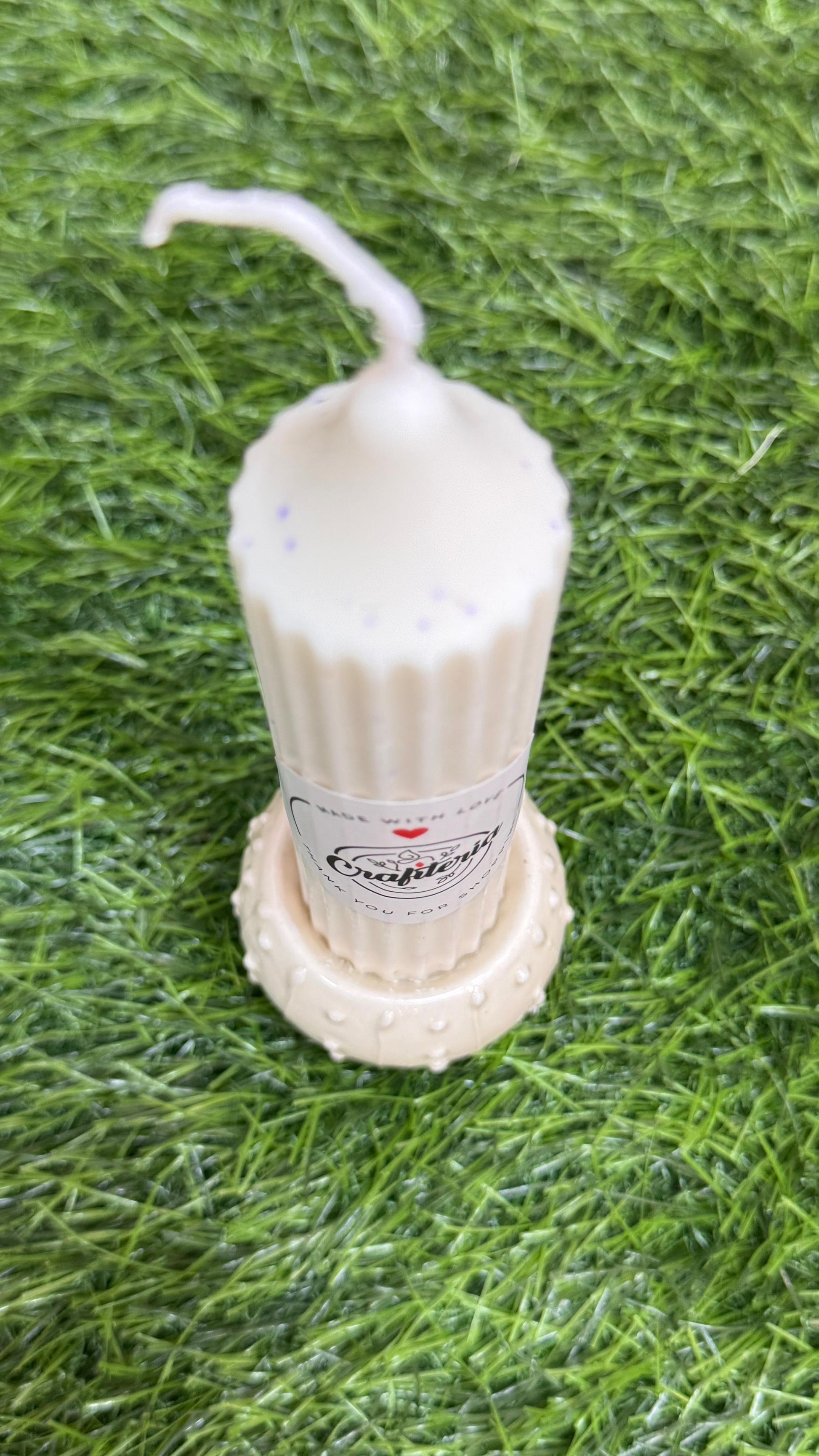 Pure Soy Wax Ribbed Pillar Candle with Ceramic Holder 