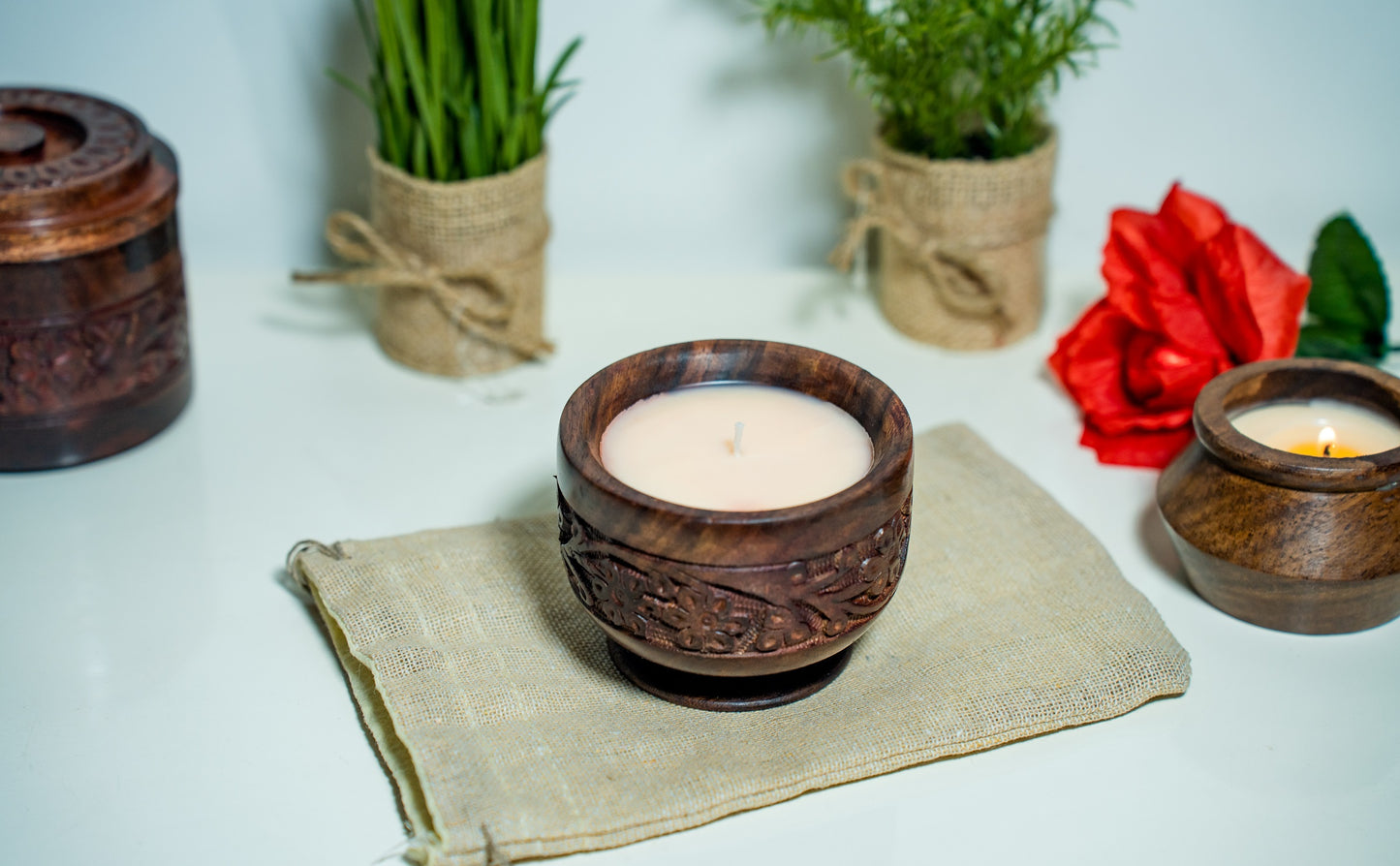 Soy Wax Candle in Handcrafted High Rise Wooden Container - CrafiteriaCandles