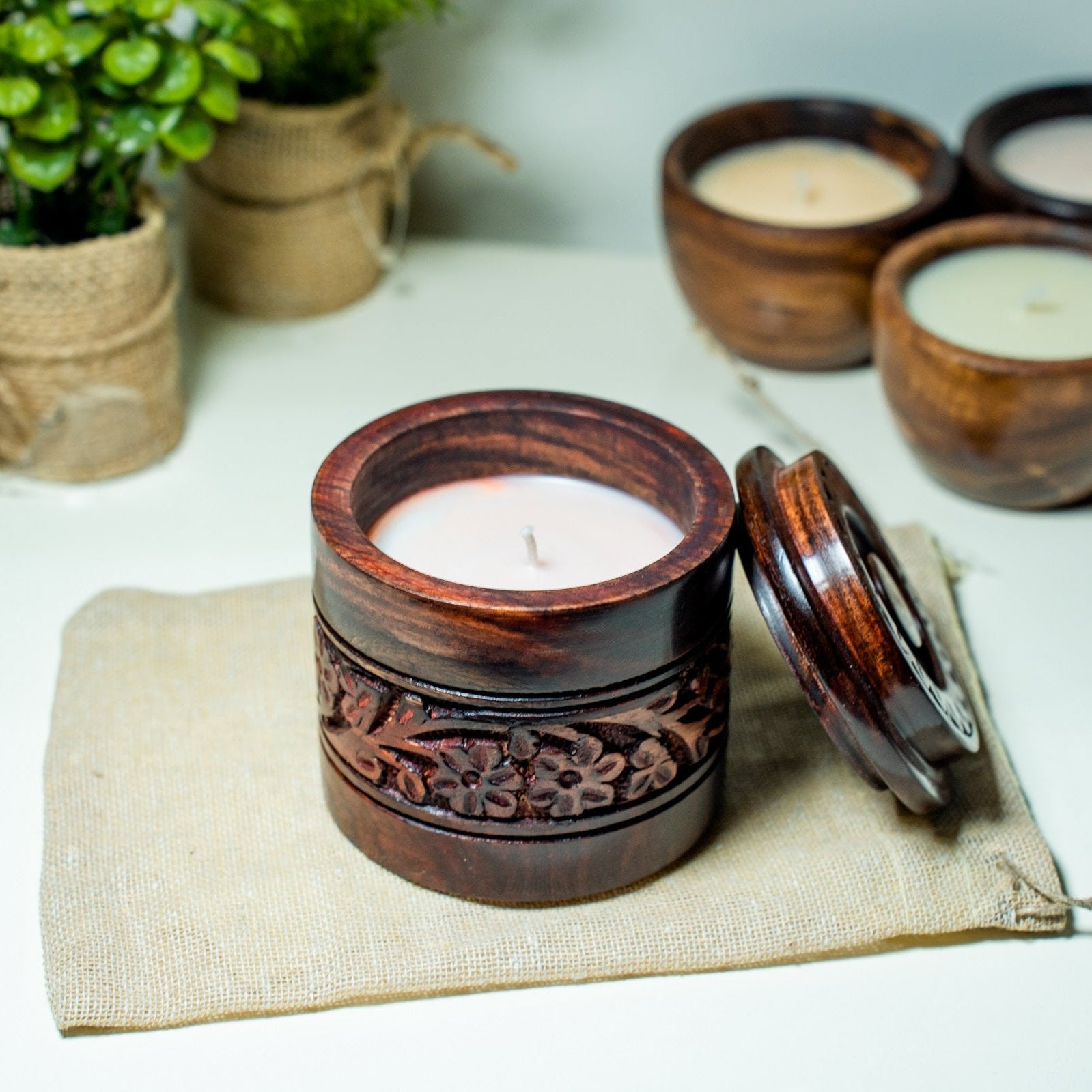 Buy Soy Wax Wooden Jar Candle - Rich Scented Fragrance 