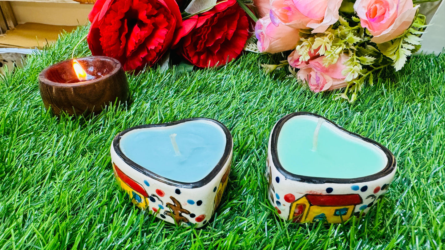 Small Heart Shape Candles in Ceramic Pot