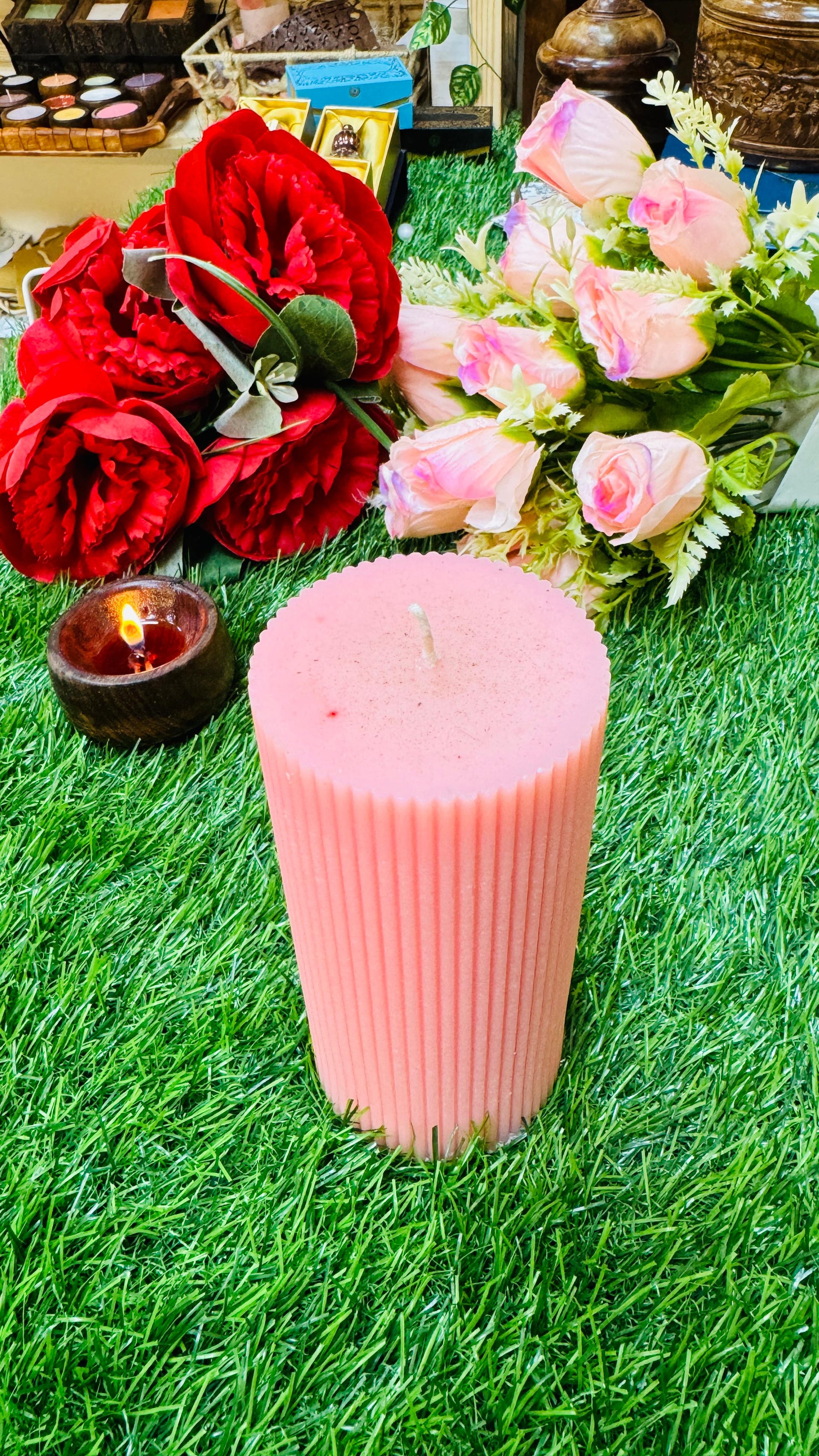 Ribbed Pillar Candles for Home Decor