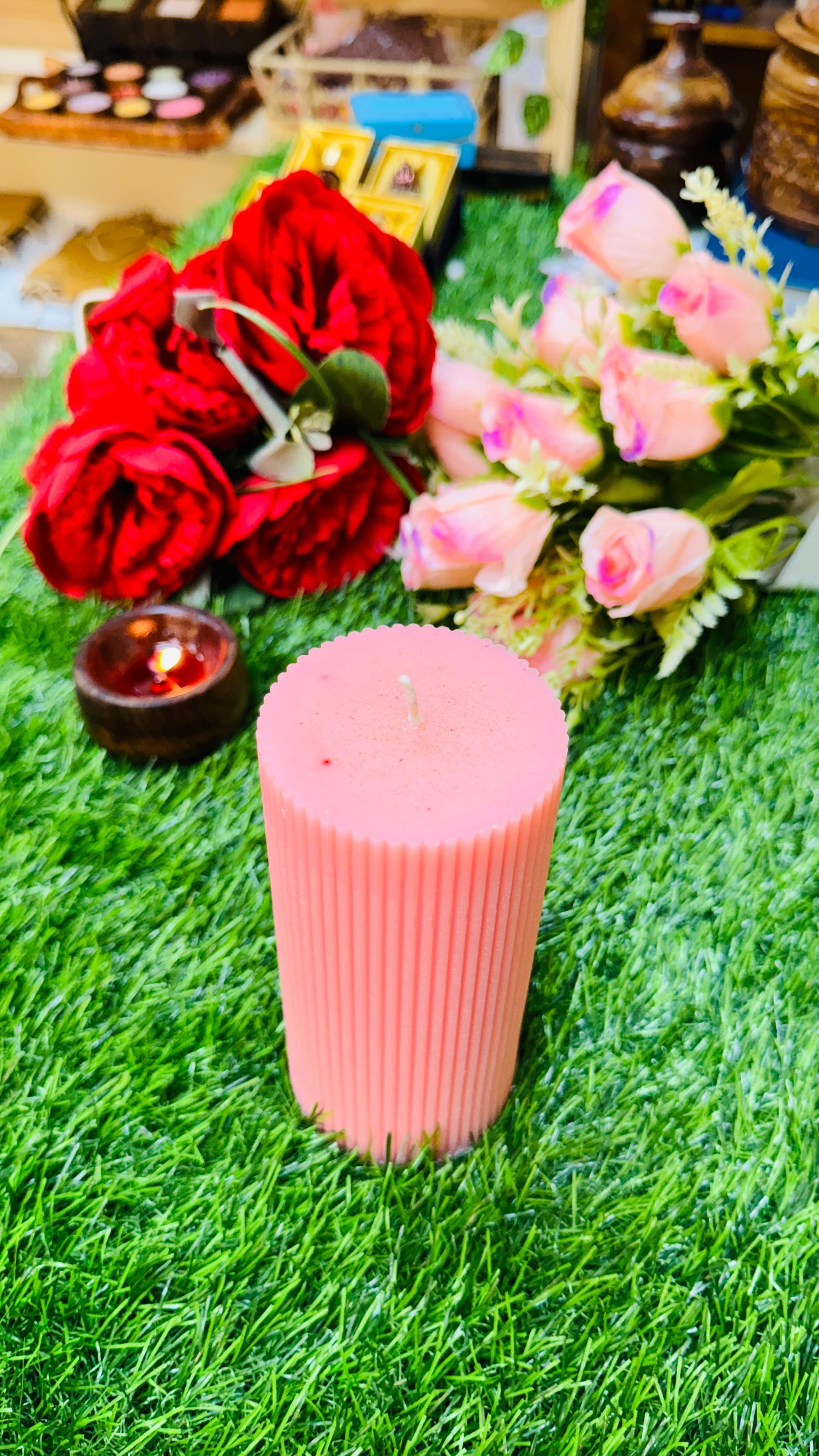 Ribbed Pillar Candles for Home Decor