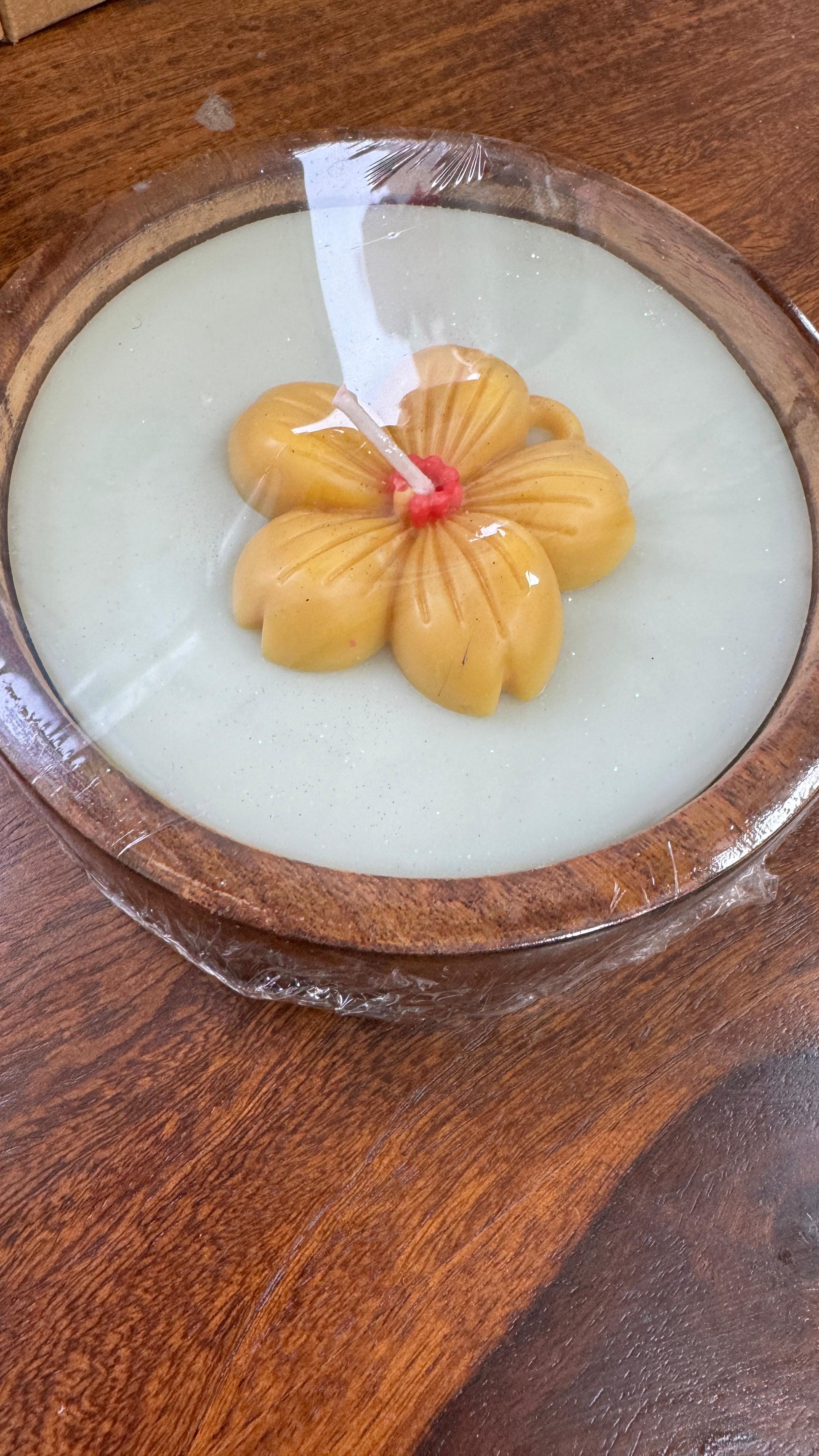 Soy Wax Scented Candle with a Flower Candle at the Top for Home Decor, Gifting, Bathroom, Candle Light Dinner  Single Wick Flower Design Candle in Wooden Container.