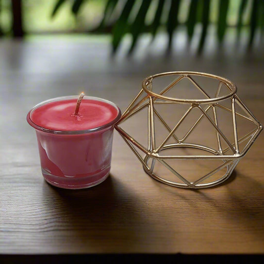 Soy Wax Scented Glass Candle with Metal Geometric Candle Holder in Golden