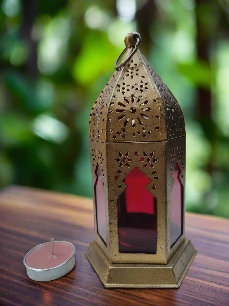 Royal Handicraft Hanging Hanging Lantern Tealight Candle Holder Golden with Tea Light Candle (Set of 1)