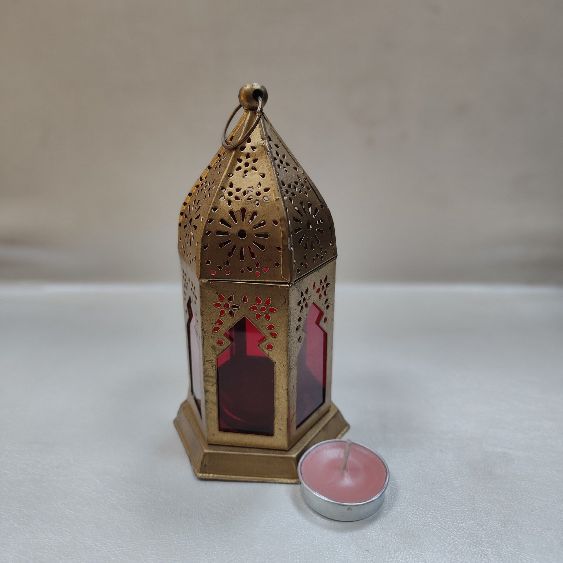 Royal Handicraft Hanging Hanging Lantern Tealight Candle Holder Golden with Tea Light Candle (Set of 1)