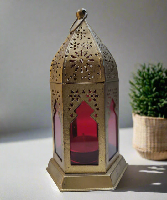 Royal Handicraft Hanging Hanging Lantern Tealight Candle Holder Golden with Tea Light Candle (Set of 1)