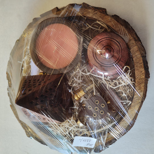 Handcrafted Diwali Gift Hamper: Wooden Tray with Soy Candles, Incense Holder, Attar  