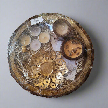 Diwali Gift Hamper - Designer Soy Wax Candles, Lotus Tealight Holder, Attar Perfume & Wooden Buckle Tray 
