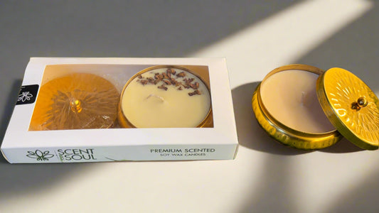 Premium Urli Candle Gift Set – Golden Metal Urli Candle with Lid, Soy Wax Scented Candle for Gifting and Decoration