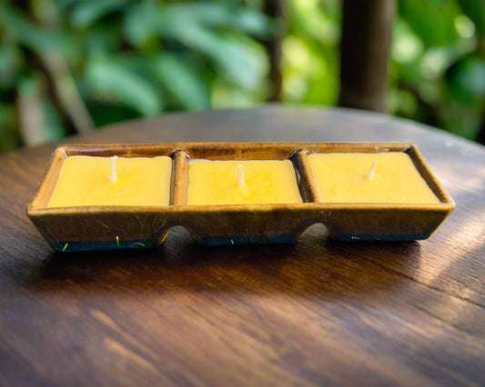 Crafiteria - Handcrafted Three-Partition Ceramic Pure Soy Wax Candle 