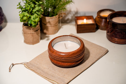 Fancy Scented Candle in Wooden Jar with Steel