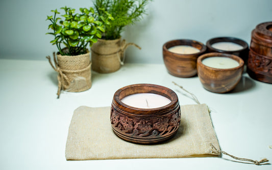 Sheesham Wood Soy Wax Candle - Handicraft Work - Crafiteria