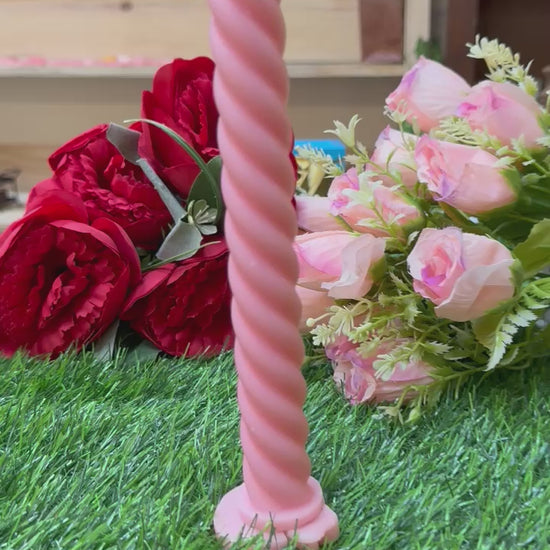 Designer Soy Wax Pink Pillar Spiral Candle 