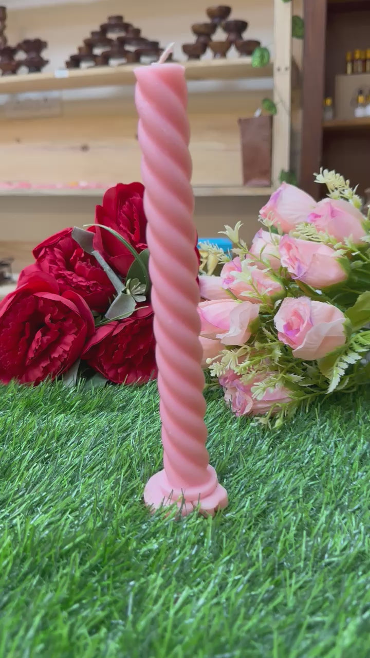Designer Soy Wax Pink Pillar Spiral Candle 