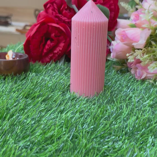 Designer Soy Wax Ribbed Pillar Candle for Home Decor/Table Decor/Candlelight Dinner/Parties/Festivals