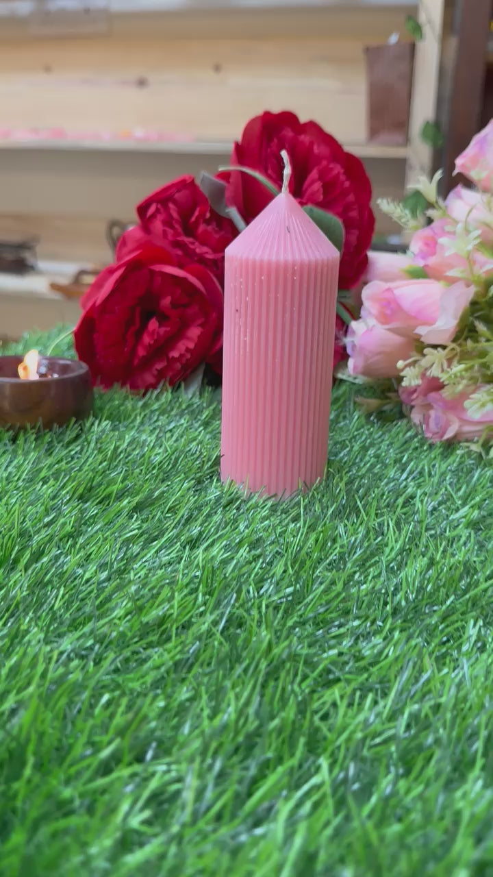 Designer Soy Wax Ribbed Pillar Candle for Home Decor/Table Decor/Candlelight Dinner/Parties/Festivals