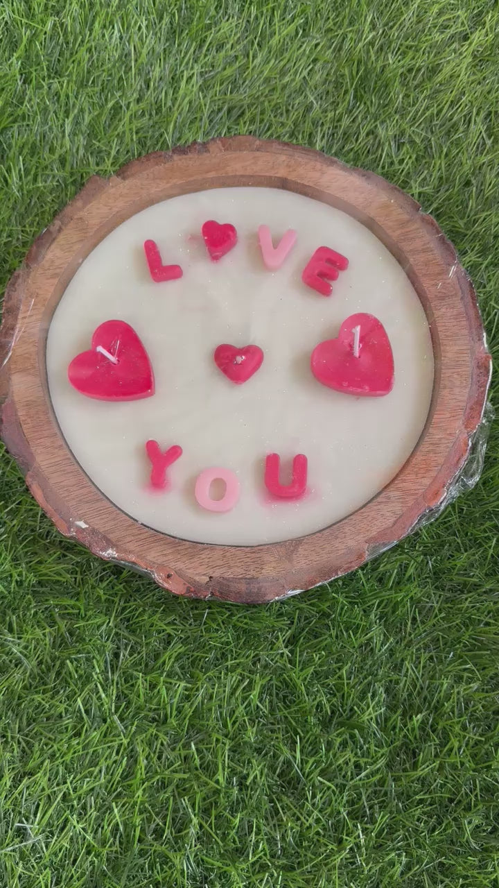 Handicraft "Love You" Soy Wax Scented Candle 3 Wick - 9x9 Inches Wooden Container | Crafiteria