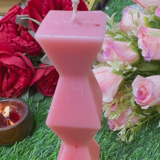 Designer Scented Soy Wax Geometric Zig Zag Shaped Pillar Candle