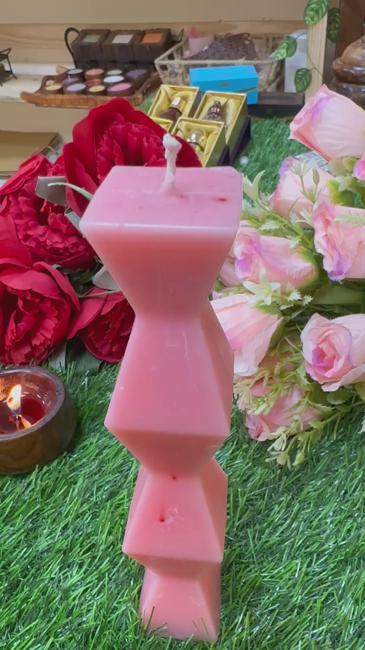 Designer Scented Soy Wax Geometric Zig Zag Shaped Pillar Candle