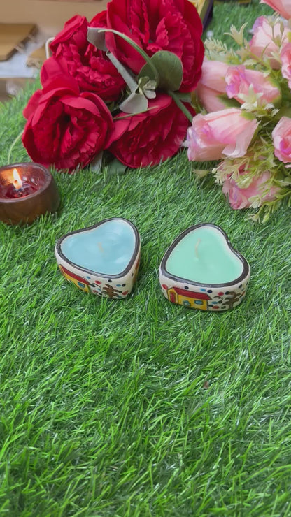 Small Heart Shape Candles in Ceramic Pot, Premium Quality, No Paraffin